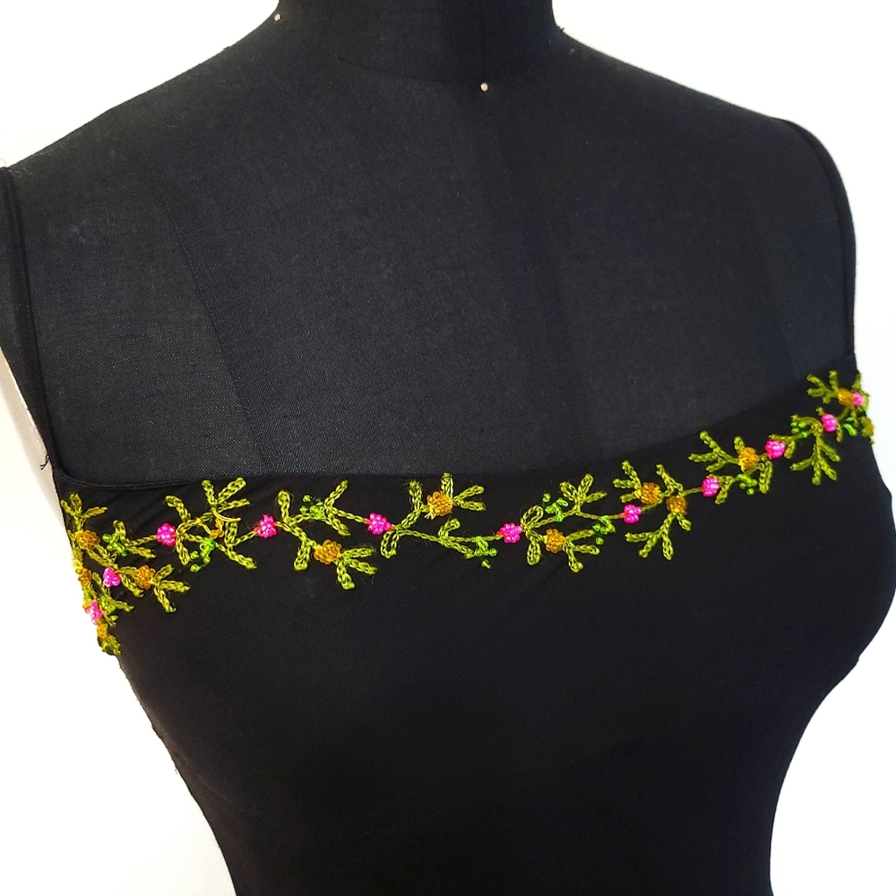 Vintage Y2K Betsey Johnson Whimigoth Embroidered Beaded Floral Midi Slip Dress - Picture 6 of 10